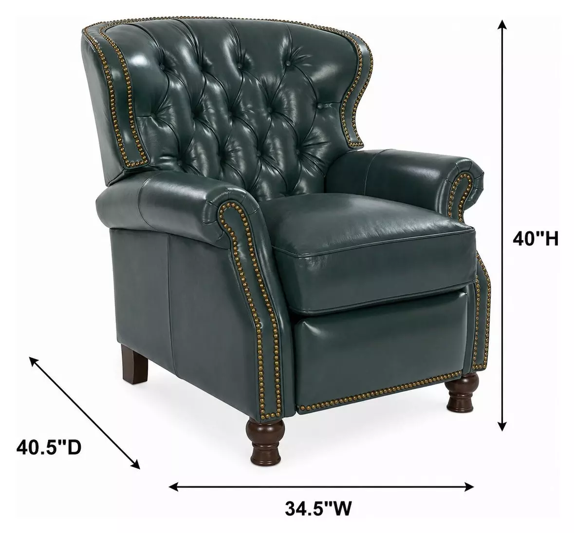 Presidential Highland Emerald Leather Push Thru The Arms Recliner with Nailhead Trim