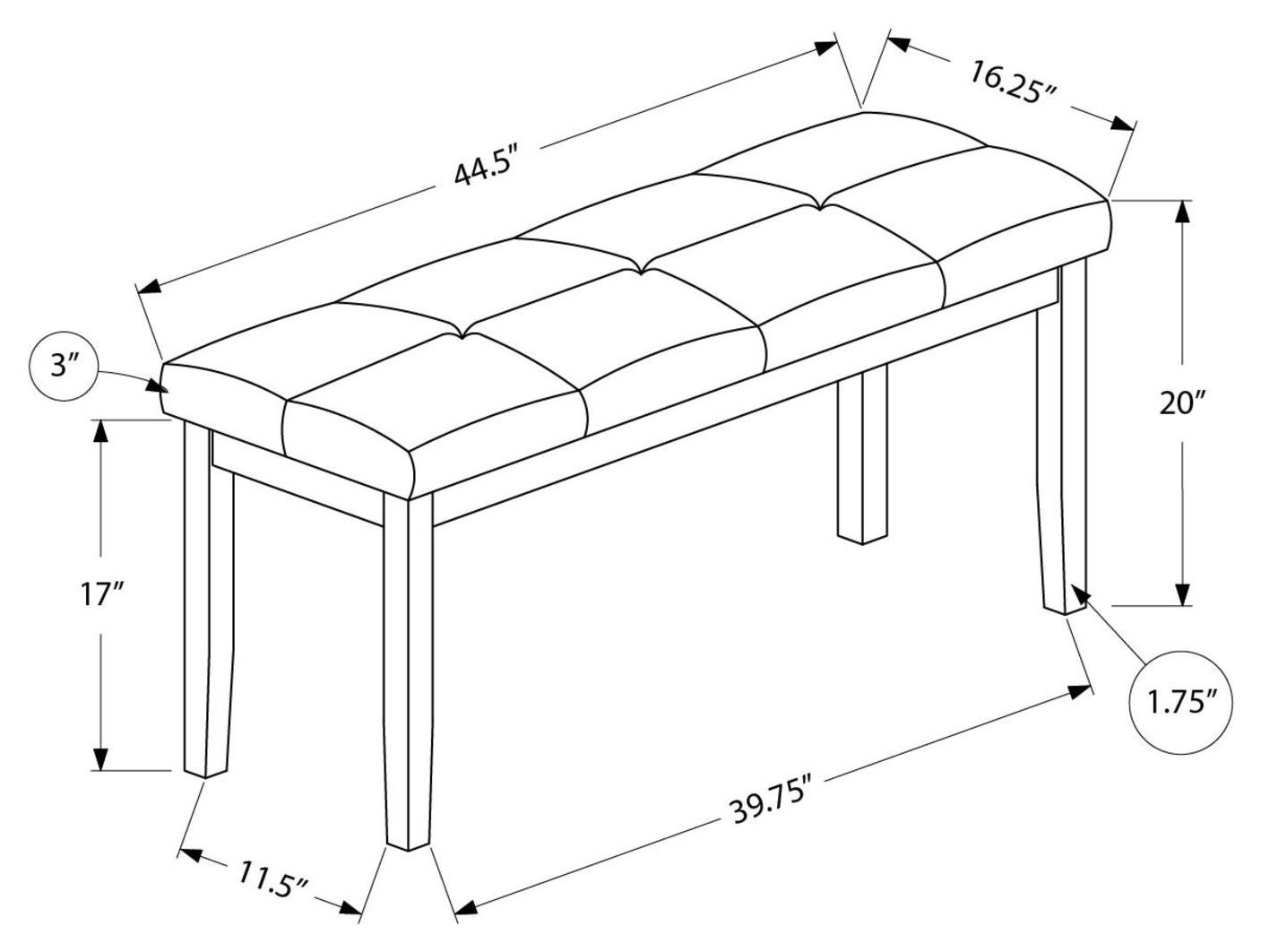 1379 Brown Upholstered 45" Dining Bench