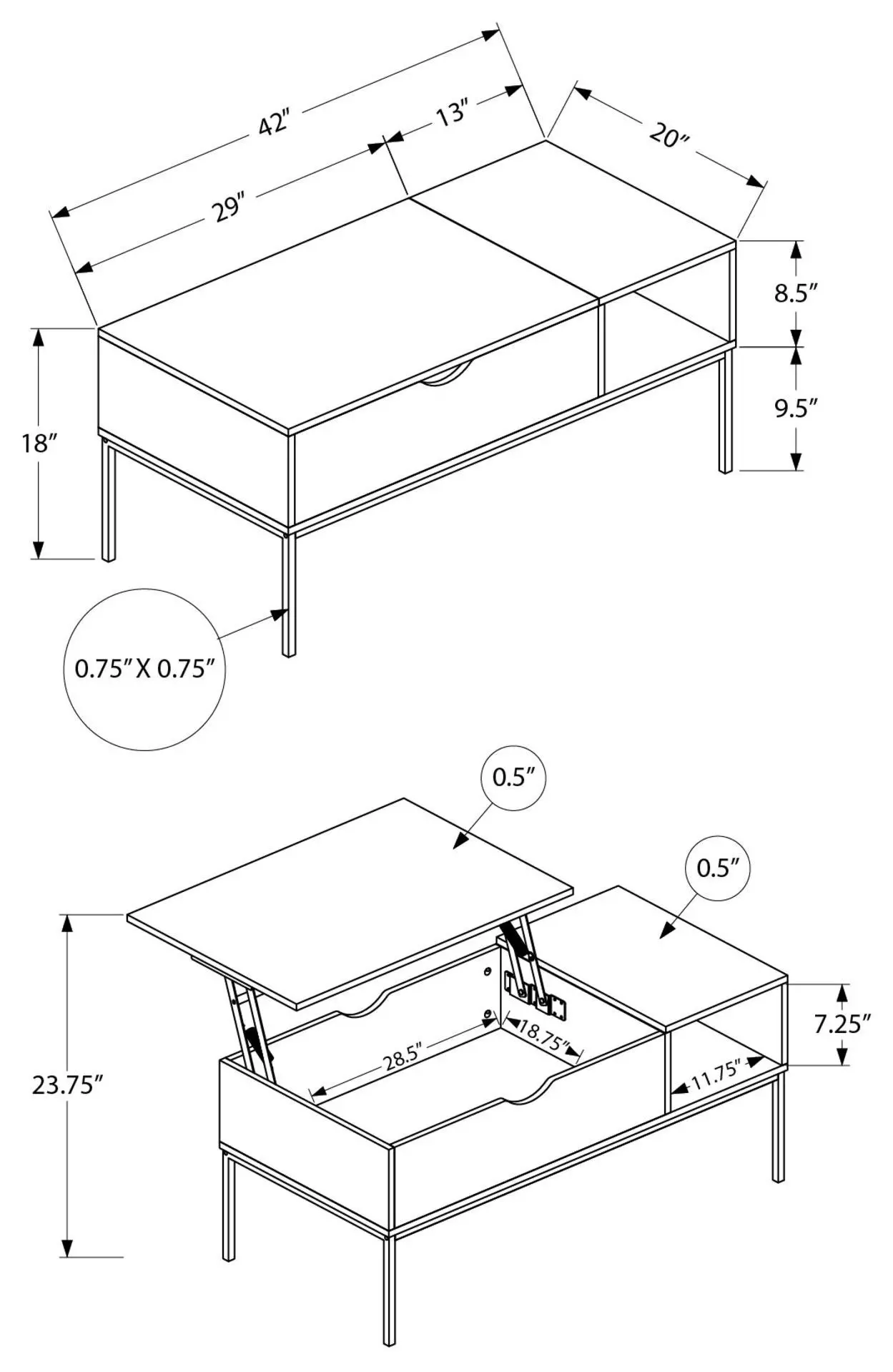 3807 Washed Oak Rectangular Lift Top Cocktail Table