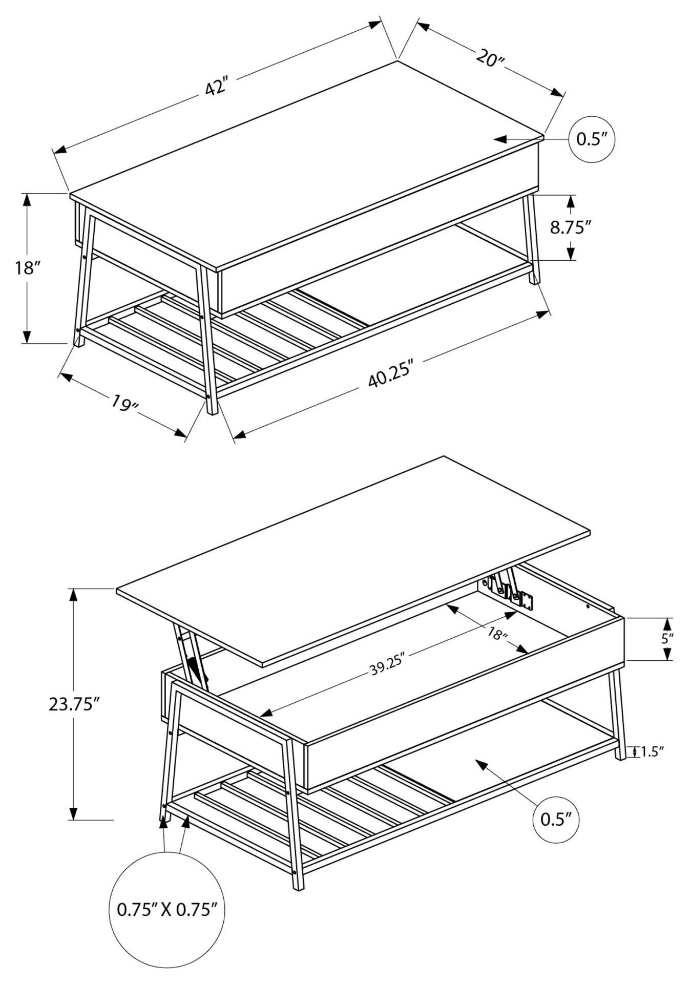 3821 Dark Bronze Rectangular Lift Top Cocktail Table