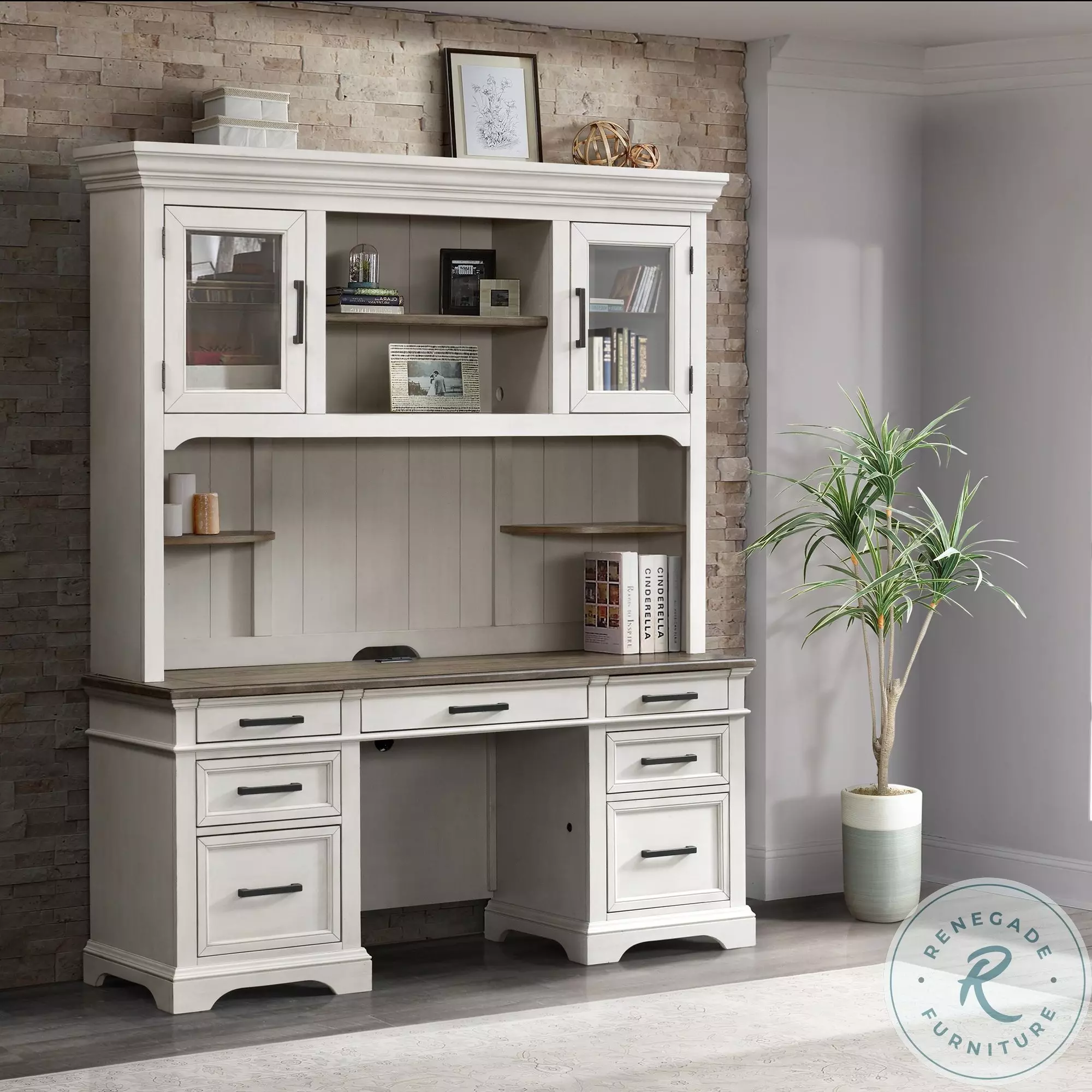 Drake Home Office Rustic White and French Oak 66