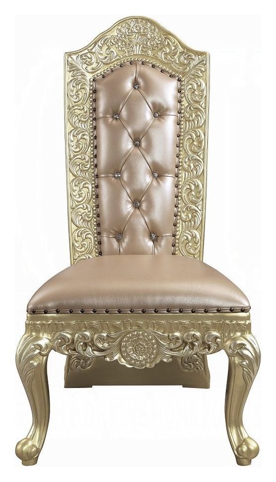 Vatican Champagne Silver Upholstered Side Chair with Nailhead Trim
