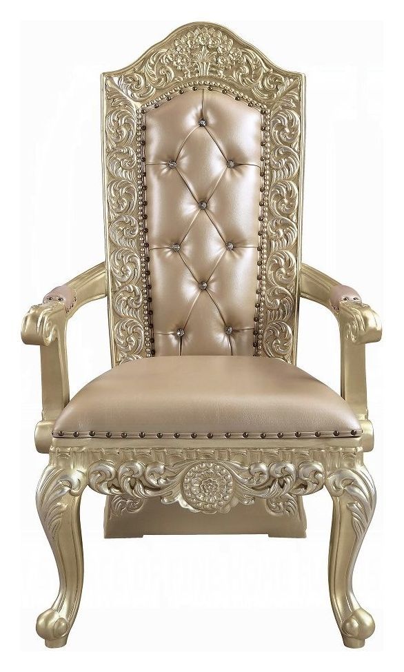 Vatican Champagne Silver Upholstered Arm Chair with Nailhead Trim