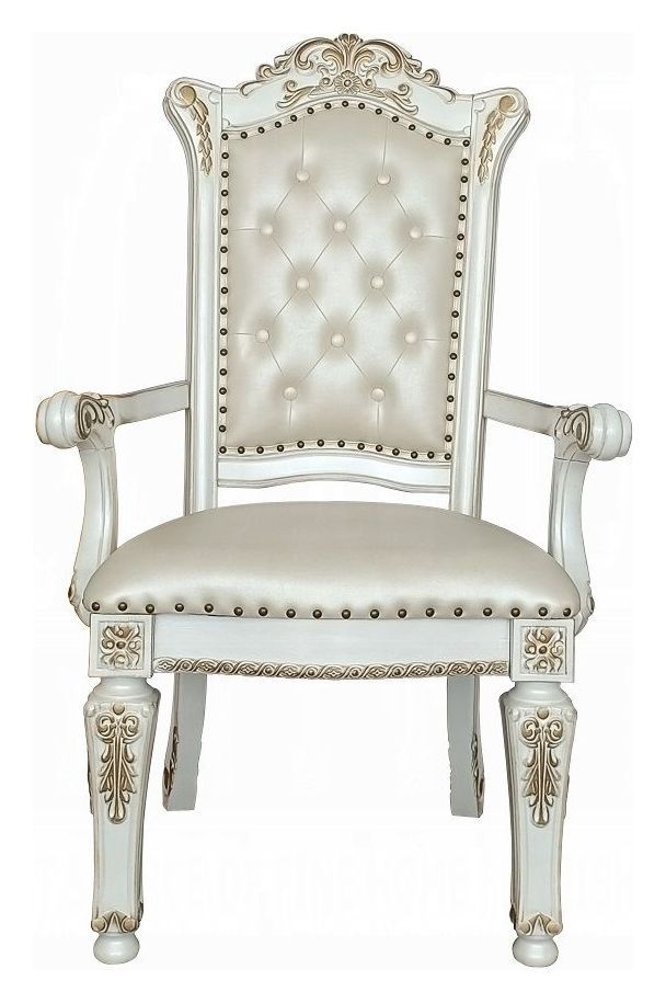 Vendome Antique Pearl Upholstered Arm Chair with Nailhead Trim Set