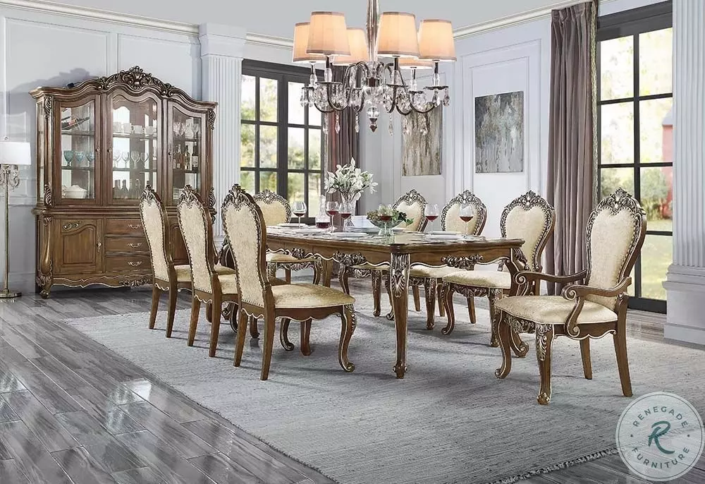 Latisha Antique Oak Extendable Rectangular Dining Room Set from