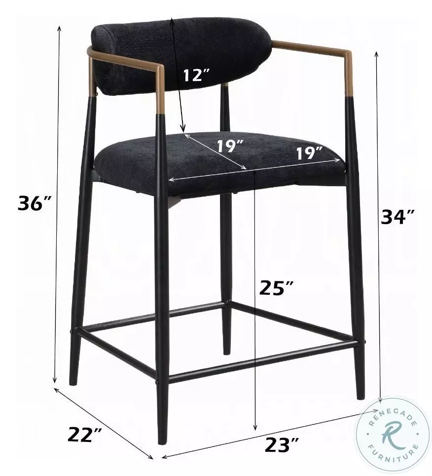 Jaramillo Black Chenille and Black Counter Height Chair Set of 2