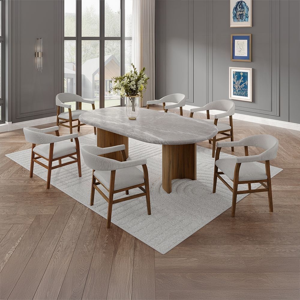 Darcy White and Dark Walnut Marble Top Dining Room Set from ACME