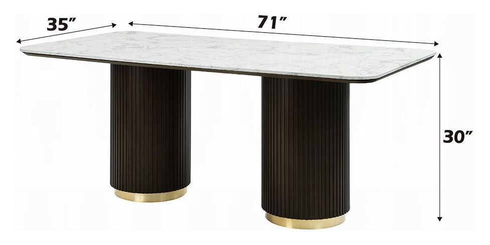 Clayten White and Espresso 71" Rectangular Marble Top Dining Table