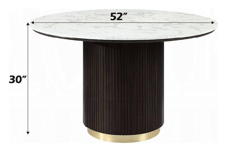 Clayten White and Espresso 52" Round Marble Top Dining Table