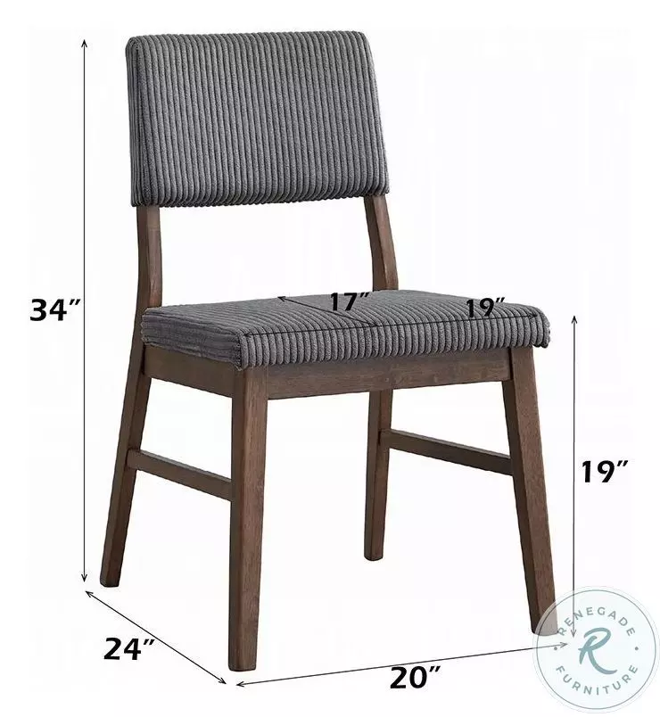 Seda Gray Corduroy and Walnut Side Chair Set of 2