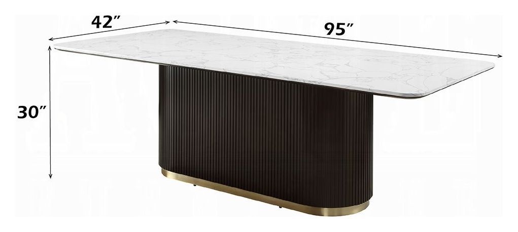 Clayten White and Espresso 95" Rectangular Marble Top Dining Table