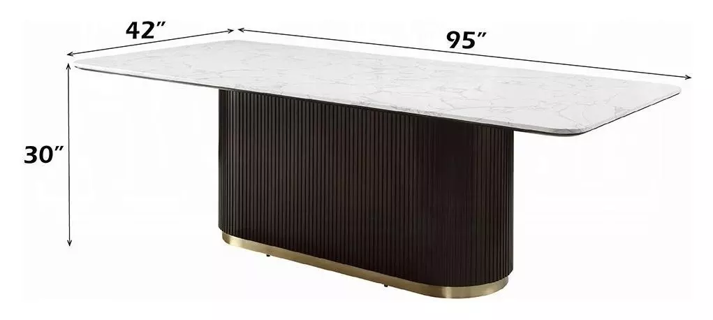 Clayten White and Espresso 95" Rectangular Marble Top Dining Table