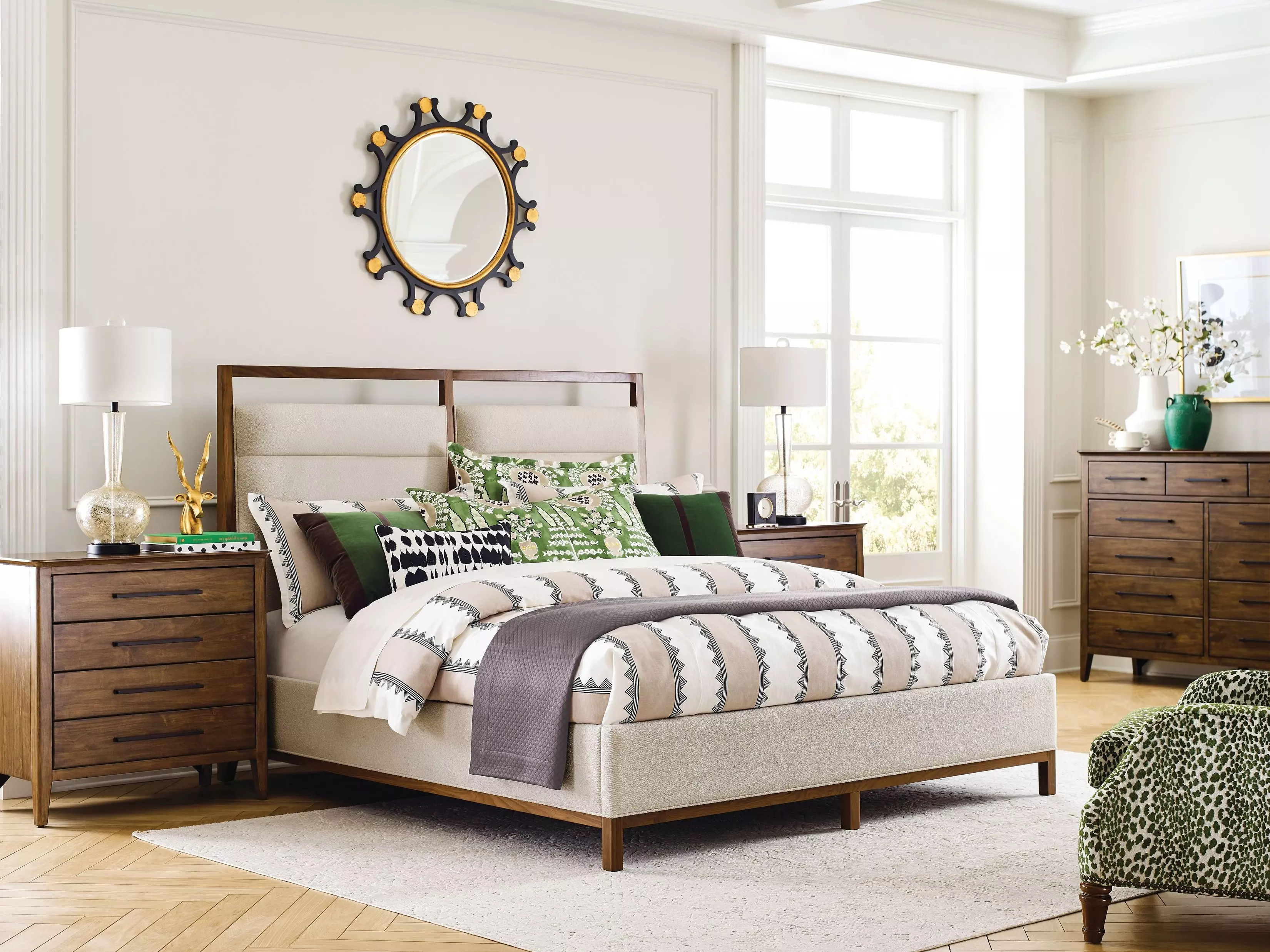 Abode Medium Stain Queen Upholstered Panel Bedroom SetFrom Kincaid