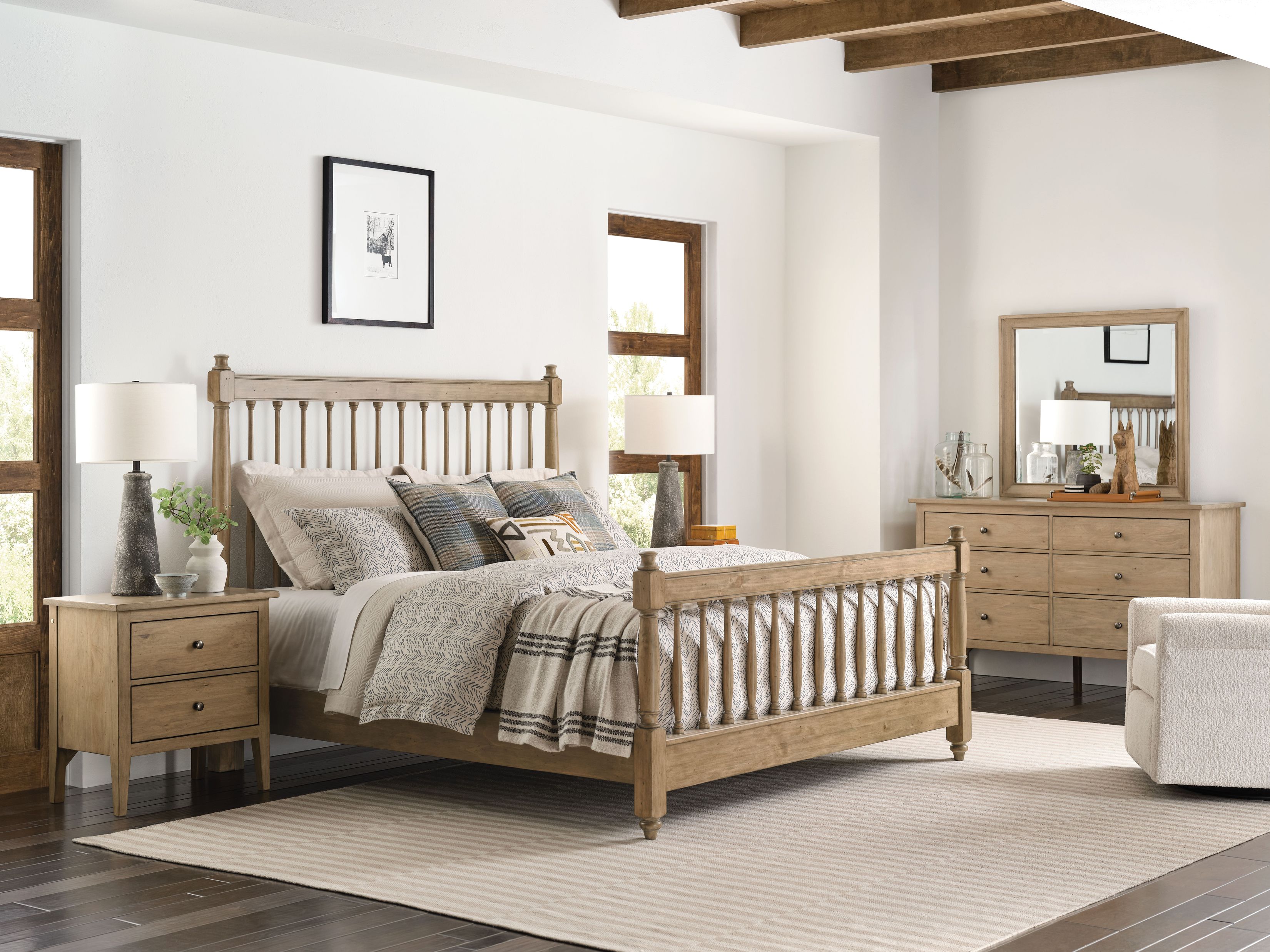 An AnRegalia CrownEmpireKINGSDOWセミダブル Arbor Oatmeal Spindle Low Profile Bedroom Set from Kincaid