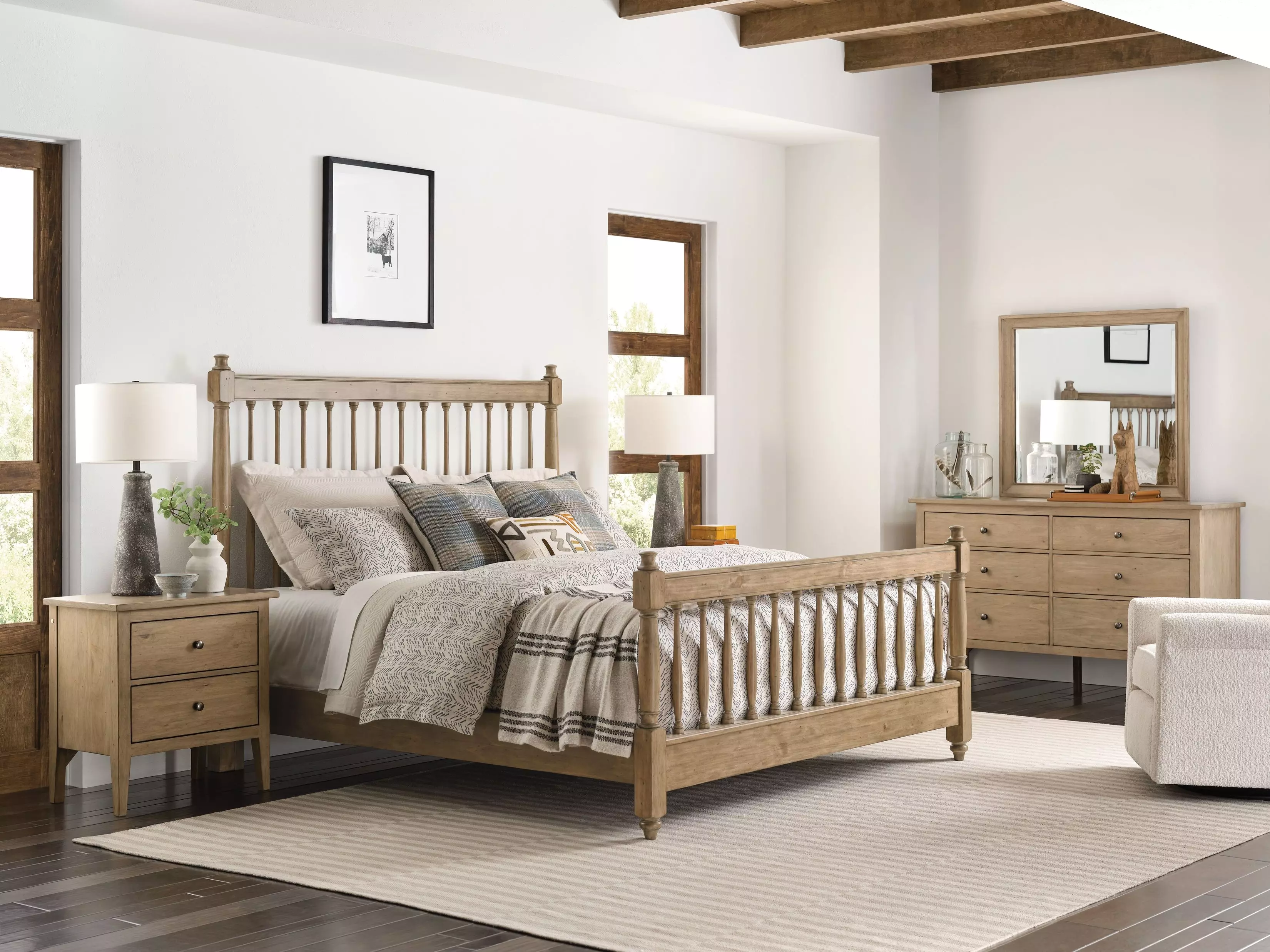 An AnRegalia CrownEmpireKINGSDOWセミダブル Arbor Oatmeal Spindle Low Profile Bedroom Set from Kincaid