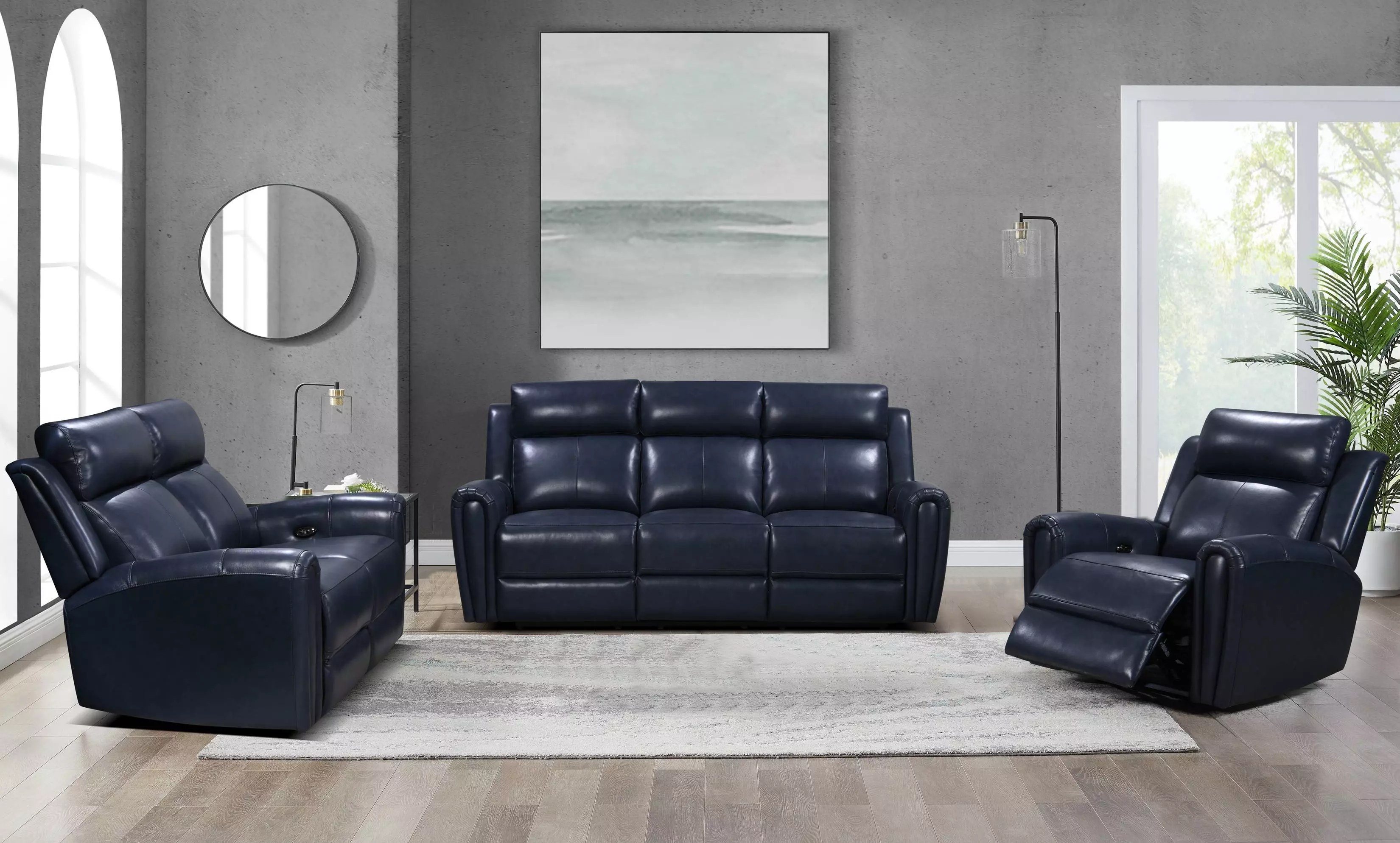 Jovial Blue Power Reclining Living Room Set from Bellavita Leather