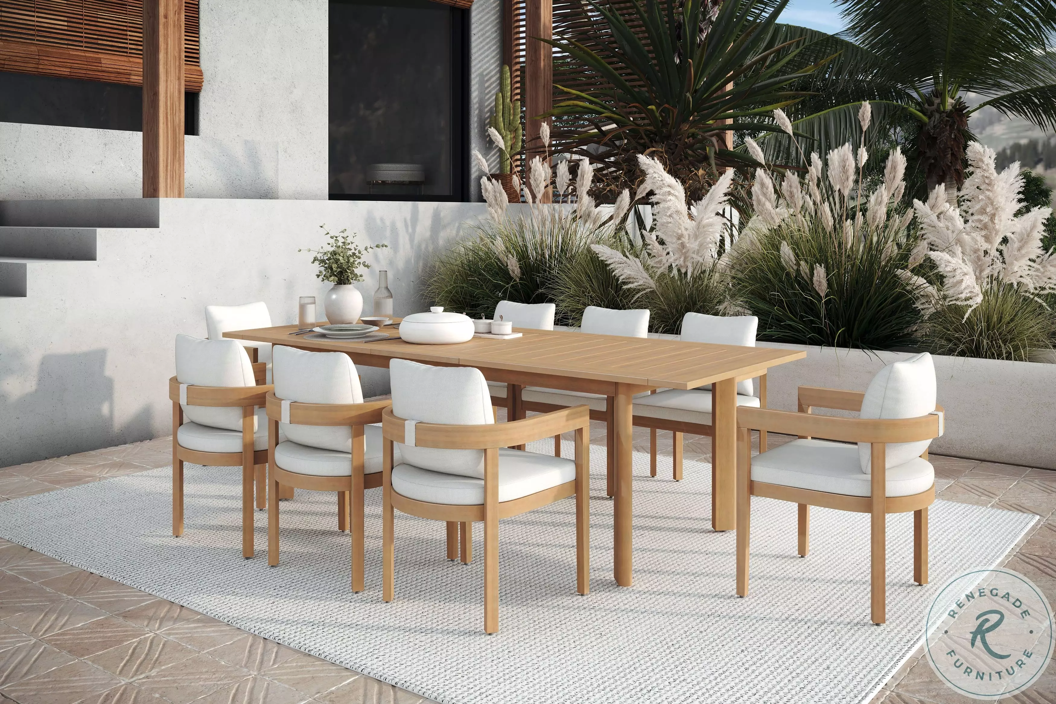 Wesley Natural Outdoor Patio Extendable Rectangular Dining Room