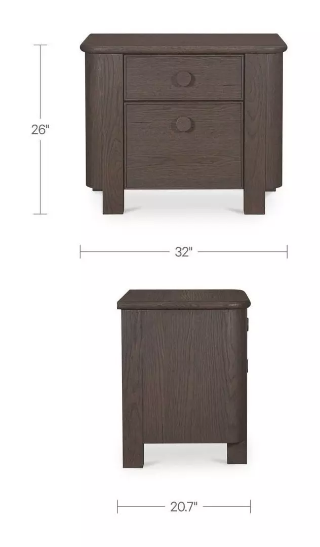 Loren Dark Brown 2 Drawer Large Nightstand