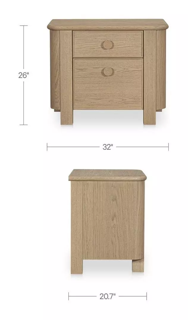 Loren Natural 2 Drawer Large Nightstand