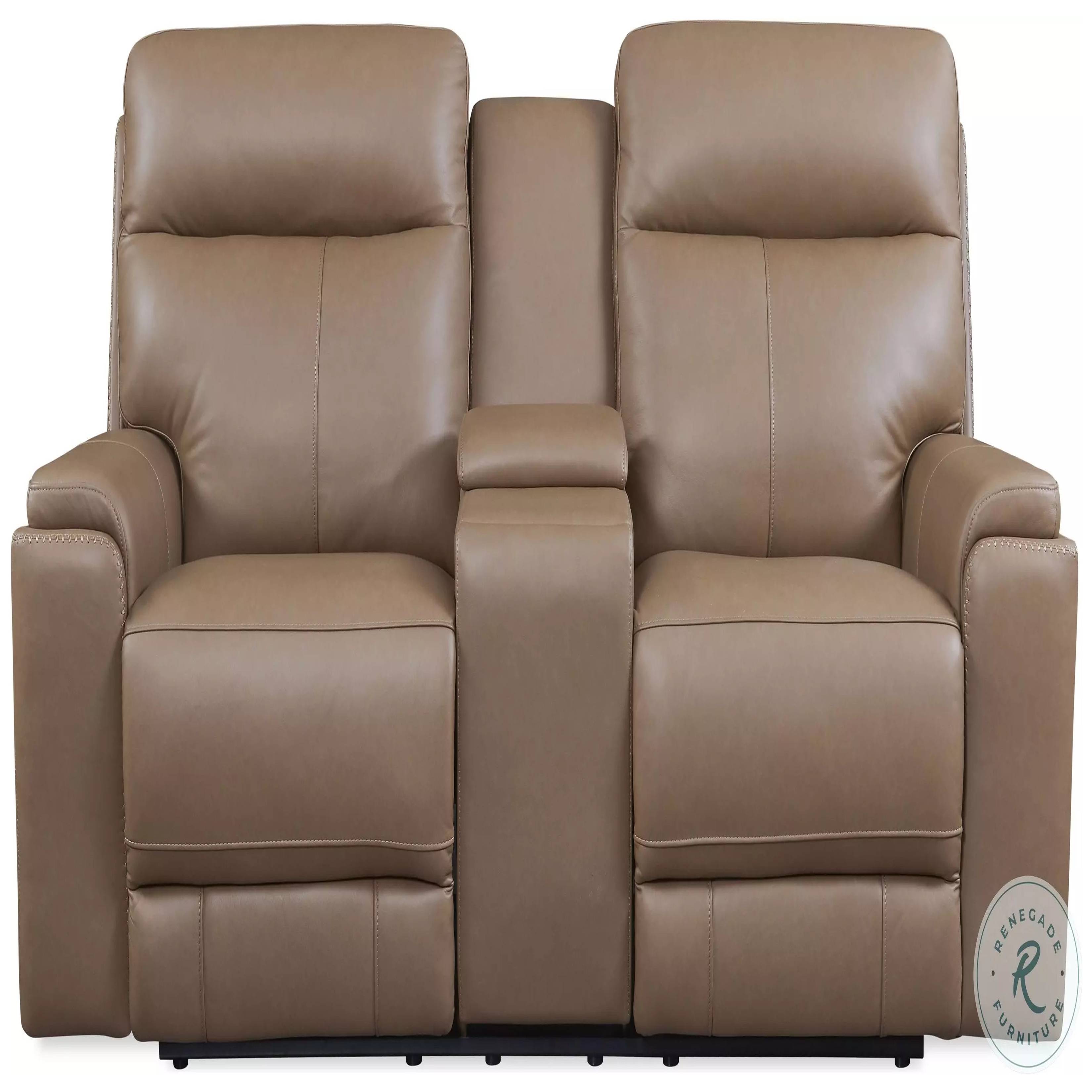 Bryluxe Tuscan Tan Leather Power Reclining Console Loveseat From