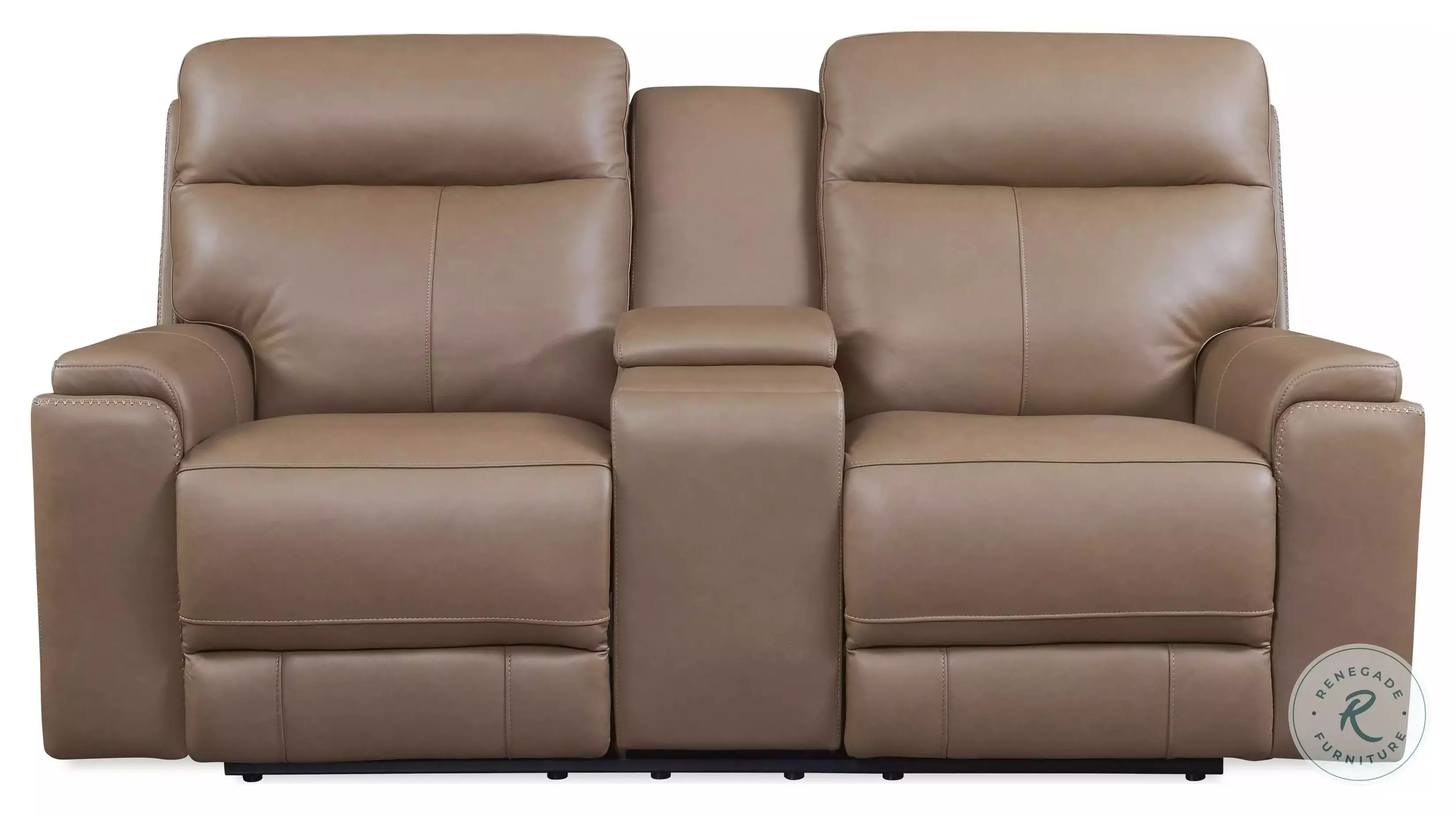 Bryluxe Tuscan Tan Leather Power Reclining Console Loveseat From