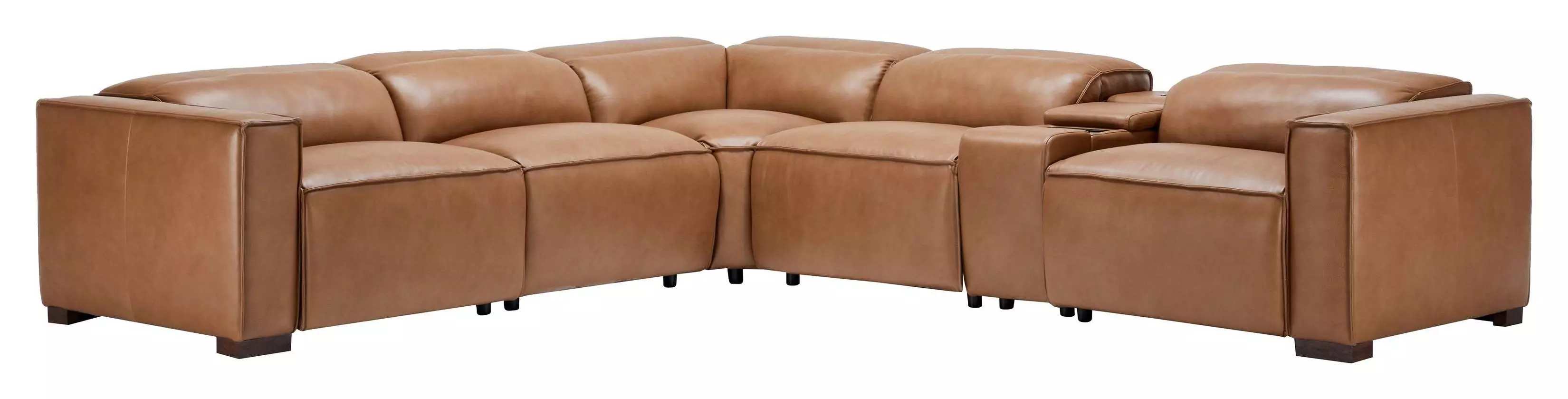 Uptown Tan Husk Leather 6 Piece Power Reclining Sectional From