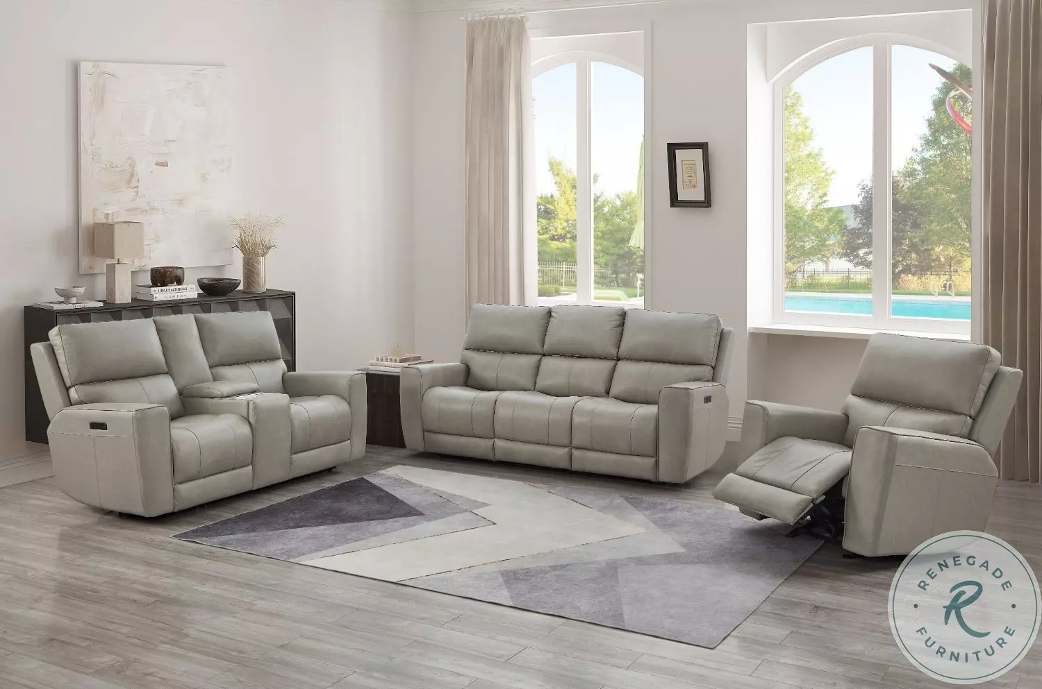 Laredo Cement Leather Power Reclining Living Room Set with Power