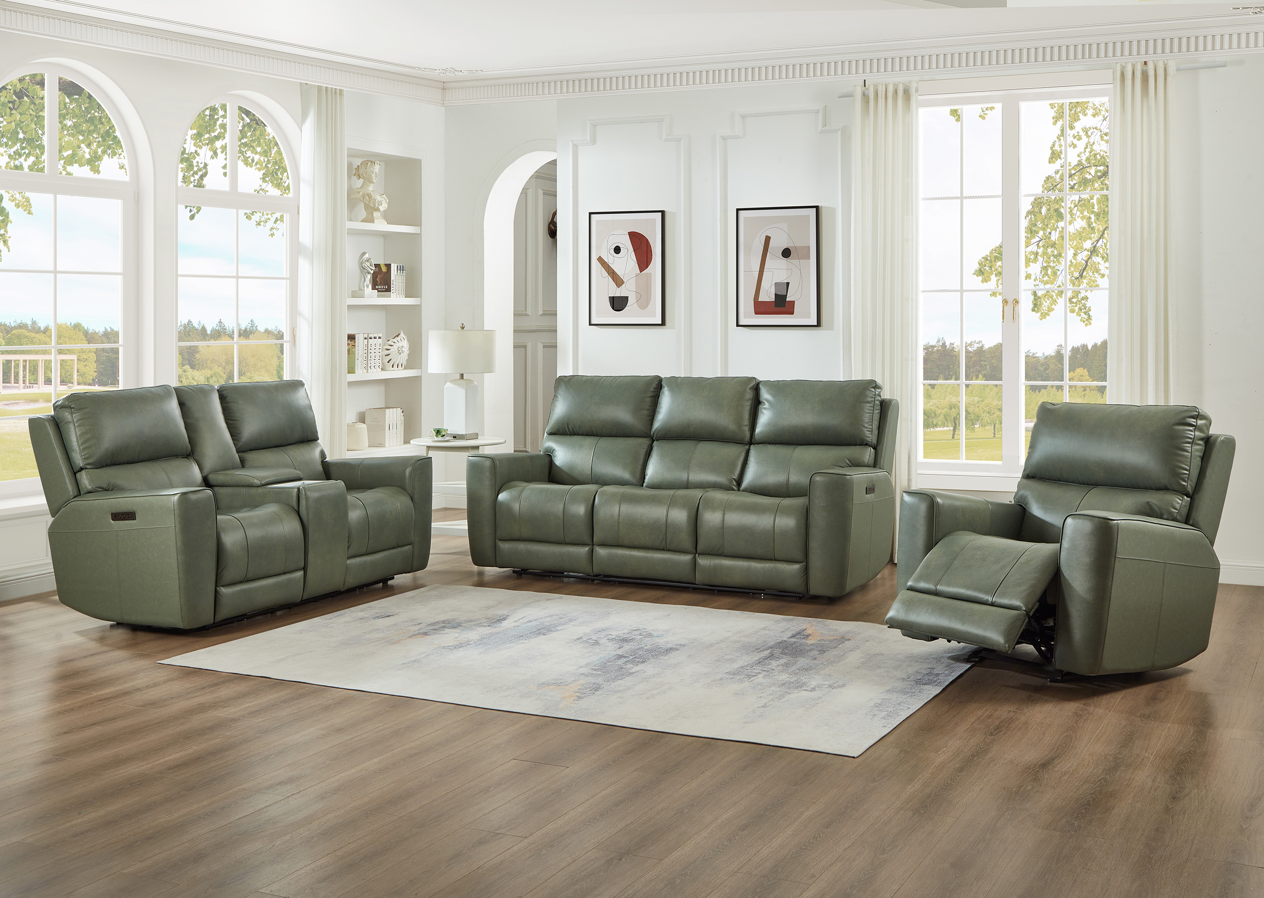 Laredo Sage Moss Leather Glider Power Recliner with Power Headrest