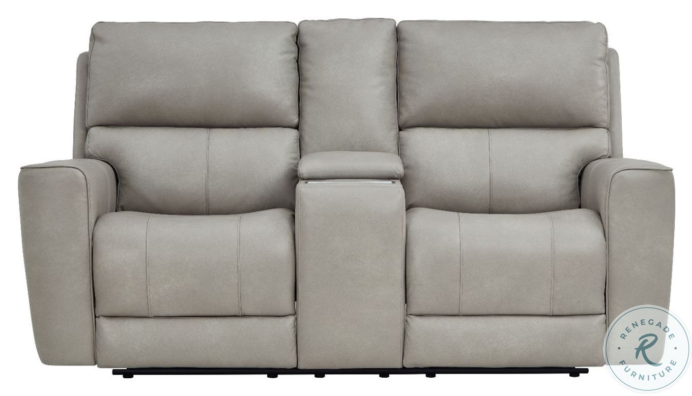 Laredo Cement Leather Power Reclining Console Loveseat with Power