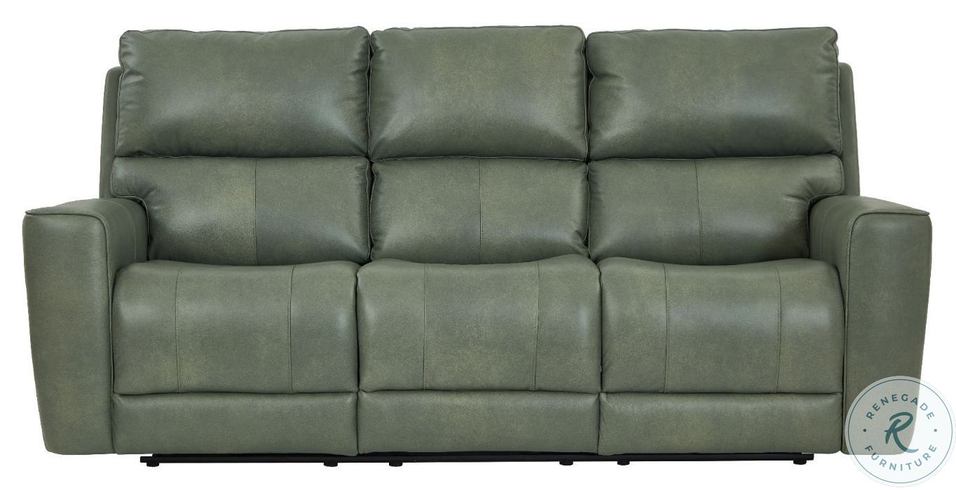 Laredo Sage Moss Leather Power Reclining Sofa with Power Headrest
