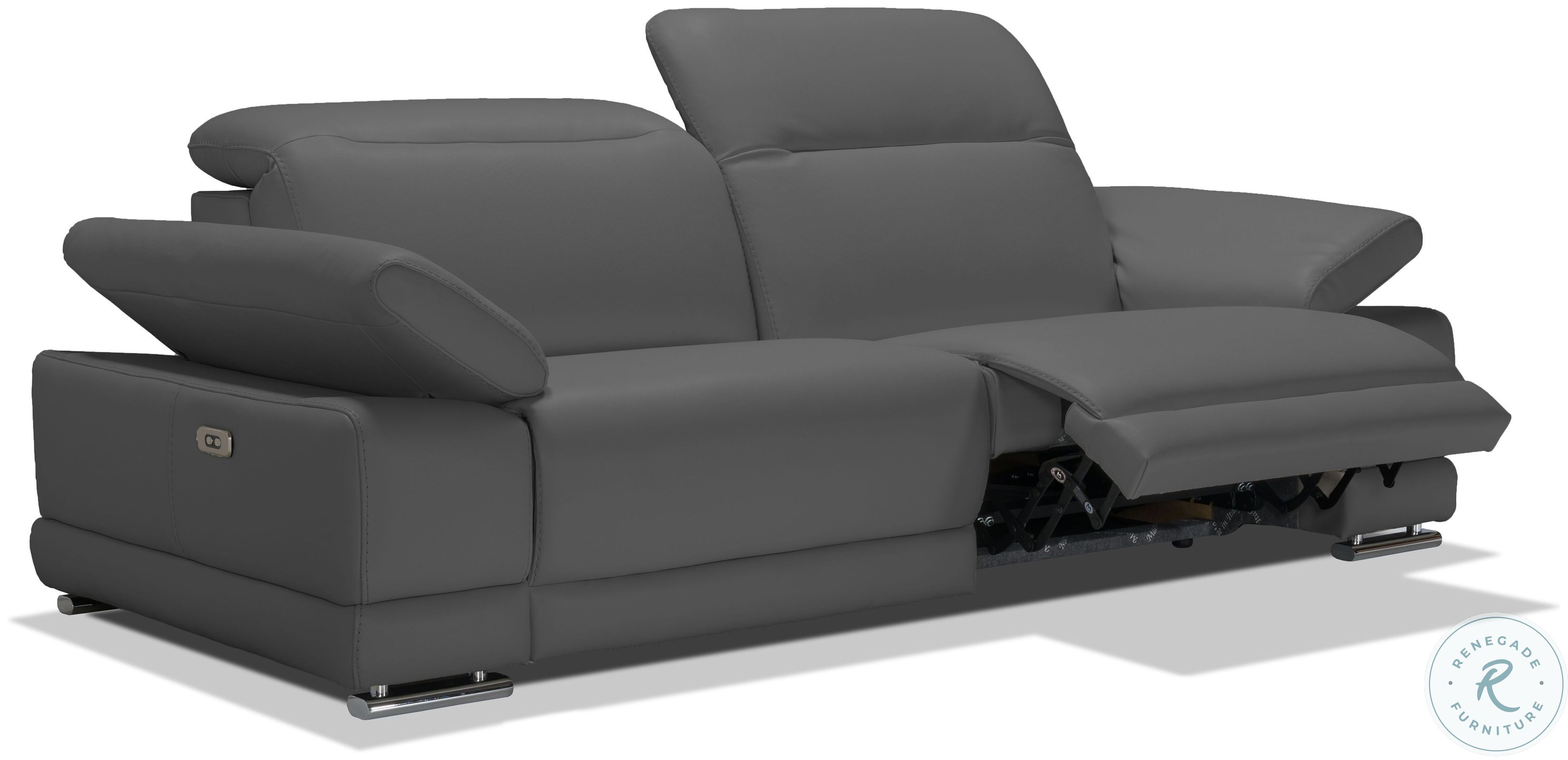 Escape Dark Grey Leather Power Reclining Sofa With Power headrest From