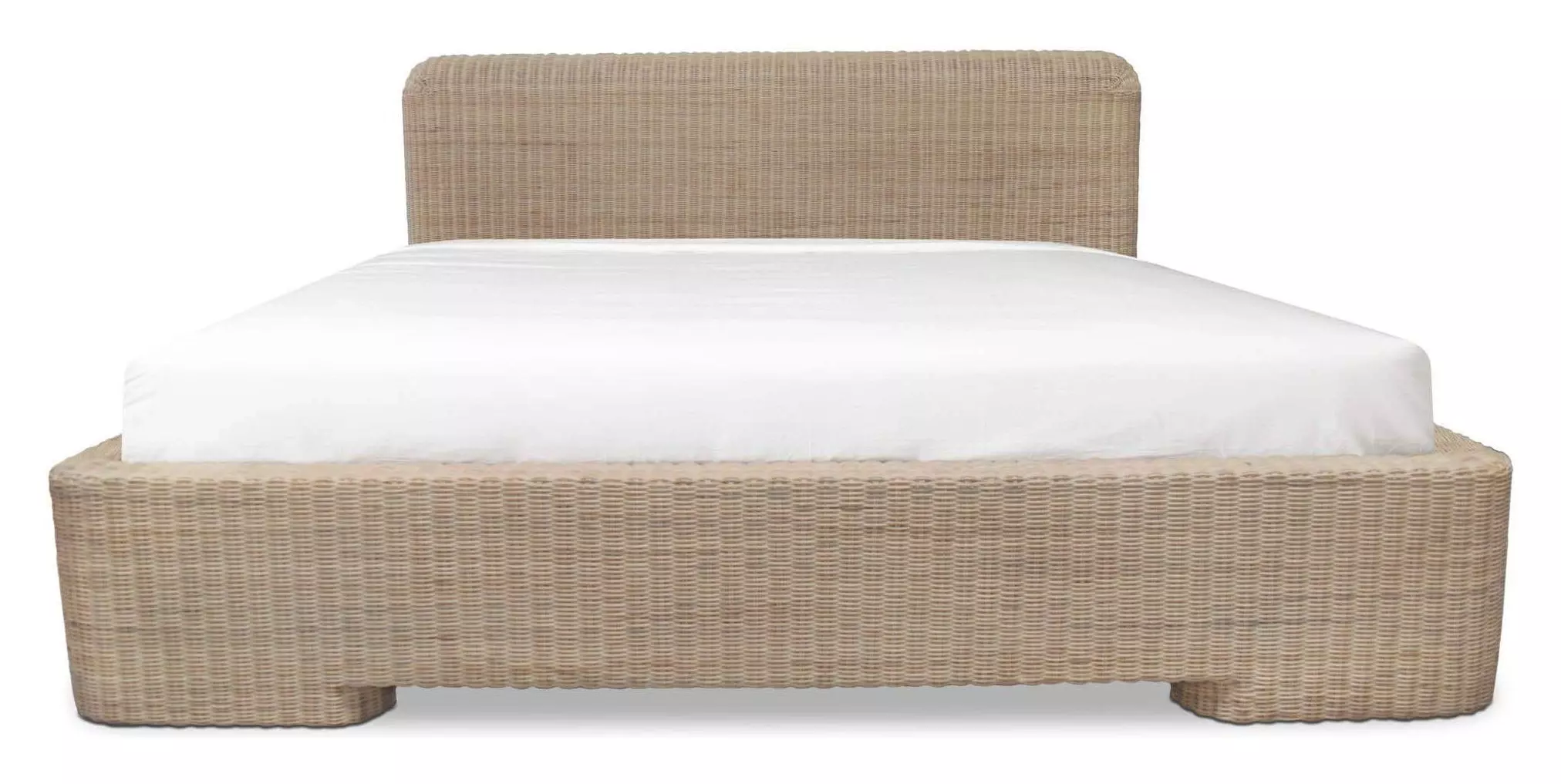Claudine Coastal Beach Natural Woven Rattan Mango Wood Bed - Queen