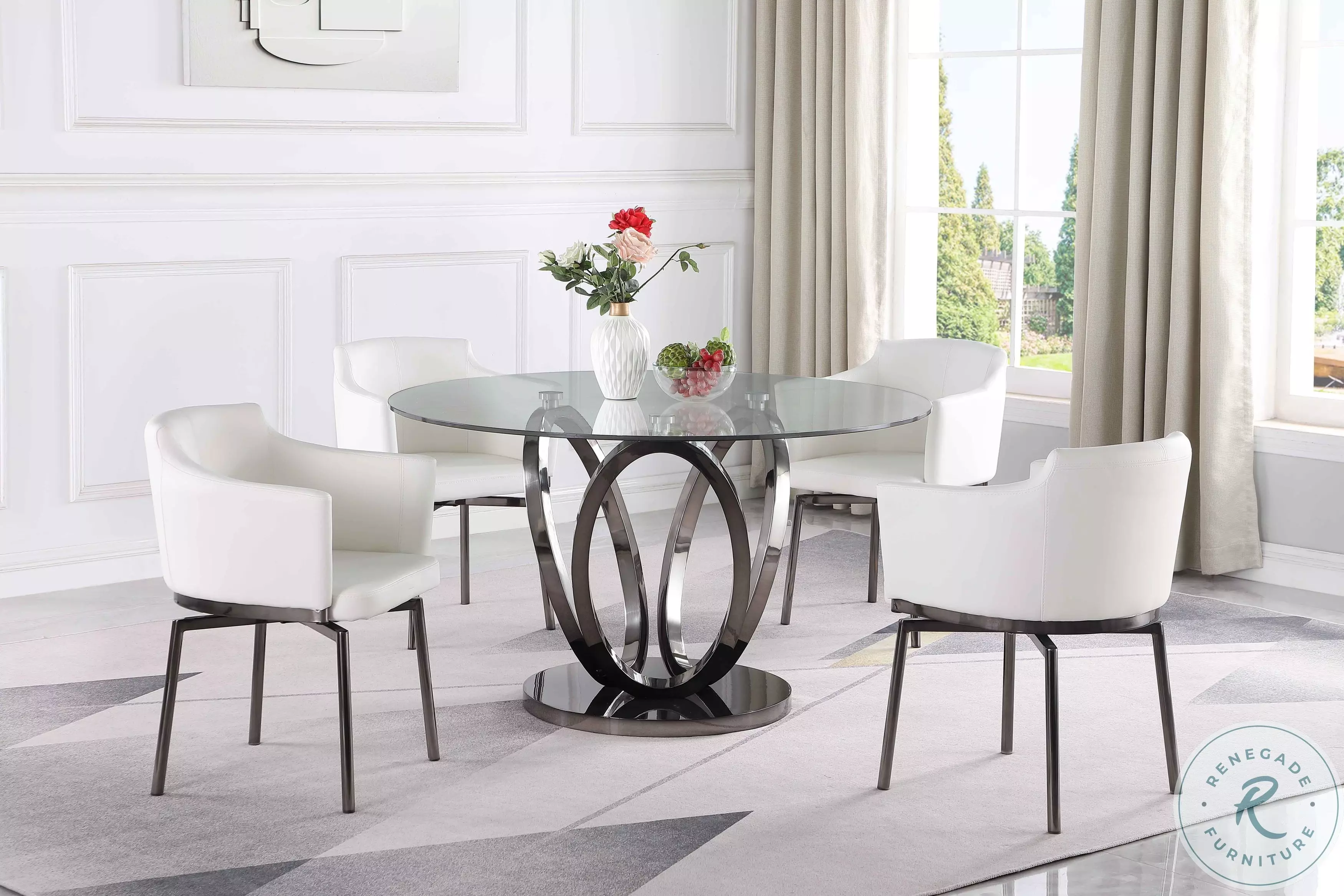 Evelyn Clear Glass And Graphite Dining Room Set with Dusty Swivel Club
