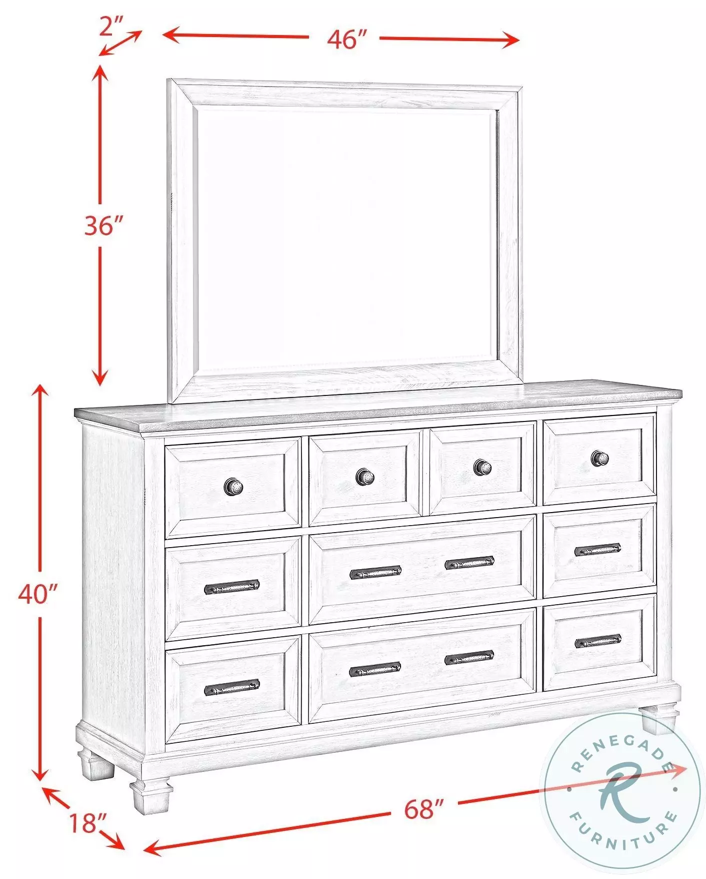 Bloomfield Medium Brown And Washed Stone 9 Drawer Dresser And Mirror