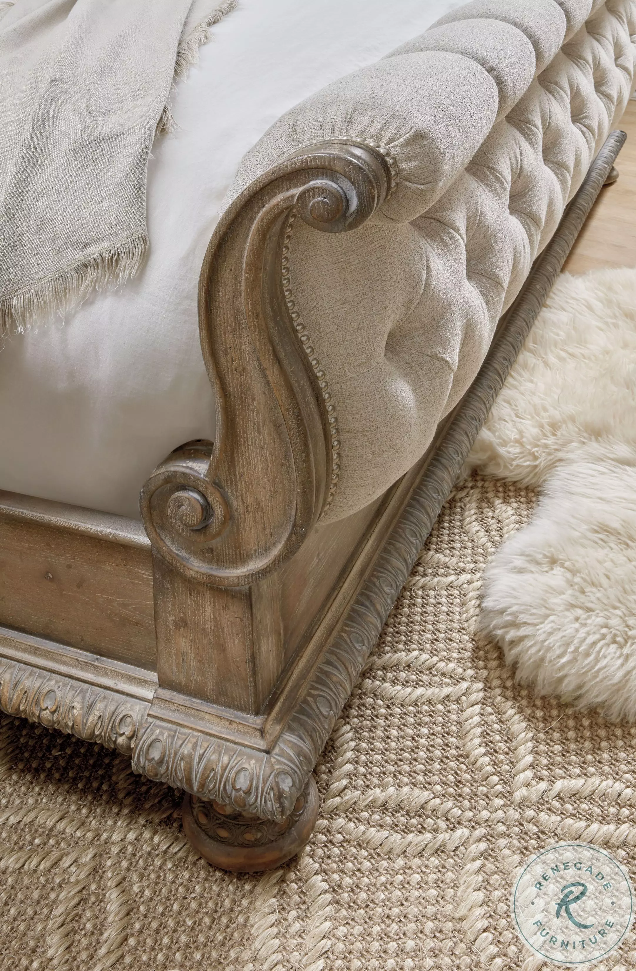 Castella Natural Tan Tufted Upholstered Cal. King Sleigh Bed