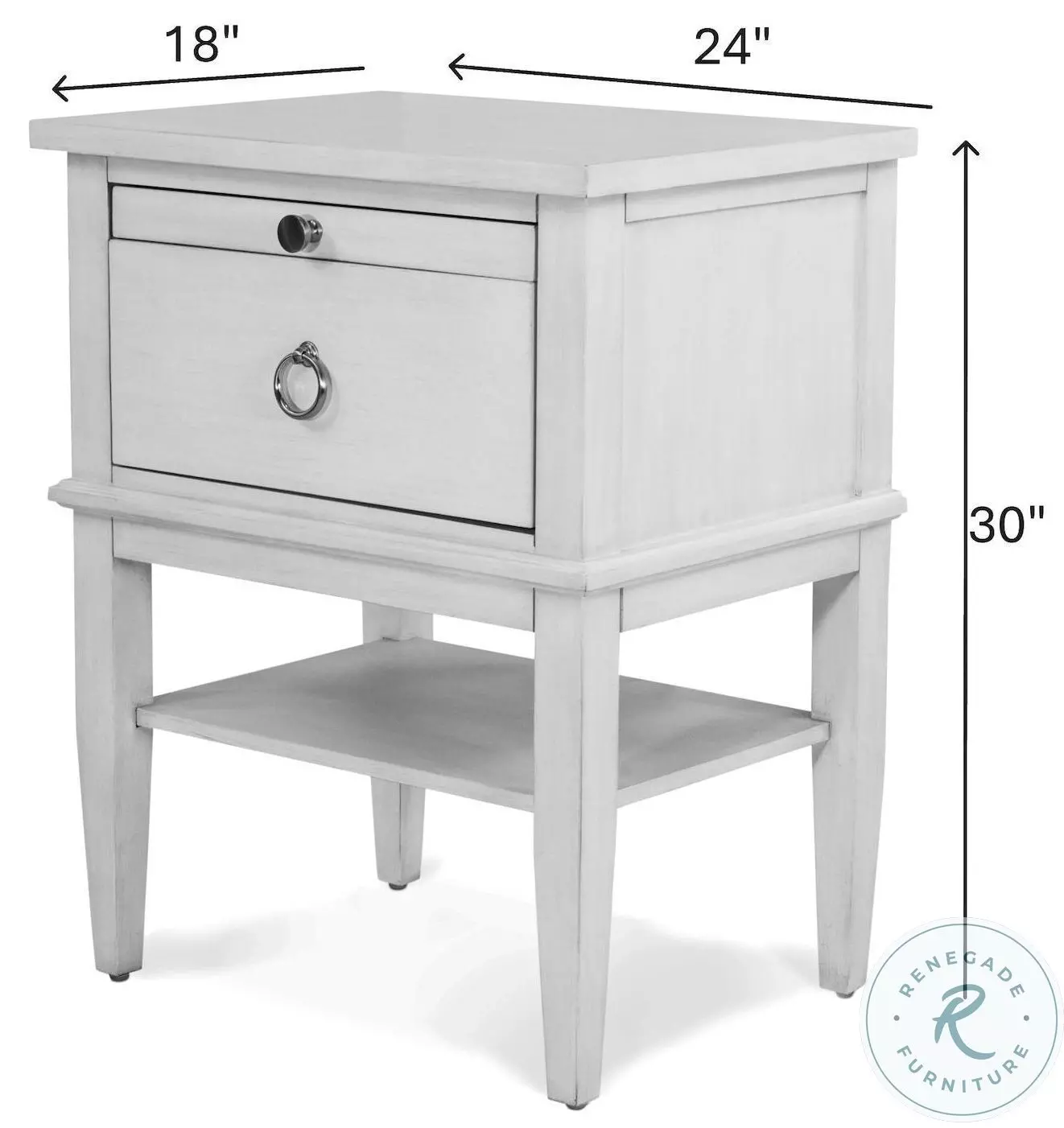 Coastal Point Fresh White and Soft Grey Glaze 1 Drawer Open Nightstand with USB Charging