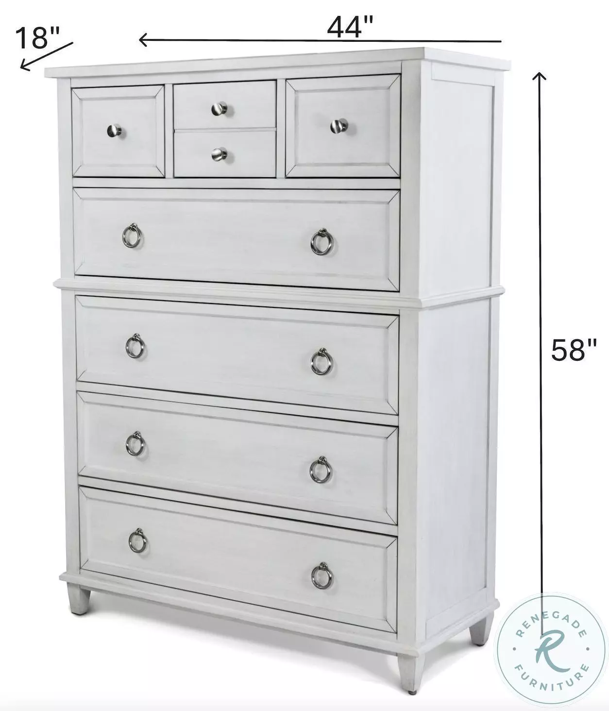 Coastal Point Fresh White and Soft Grey Glaze 7 Drawer Chest