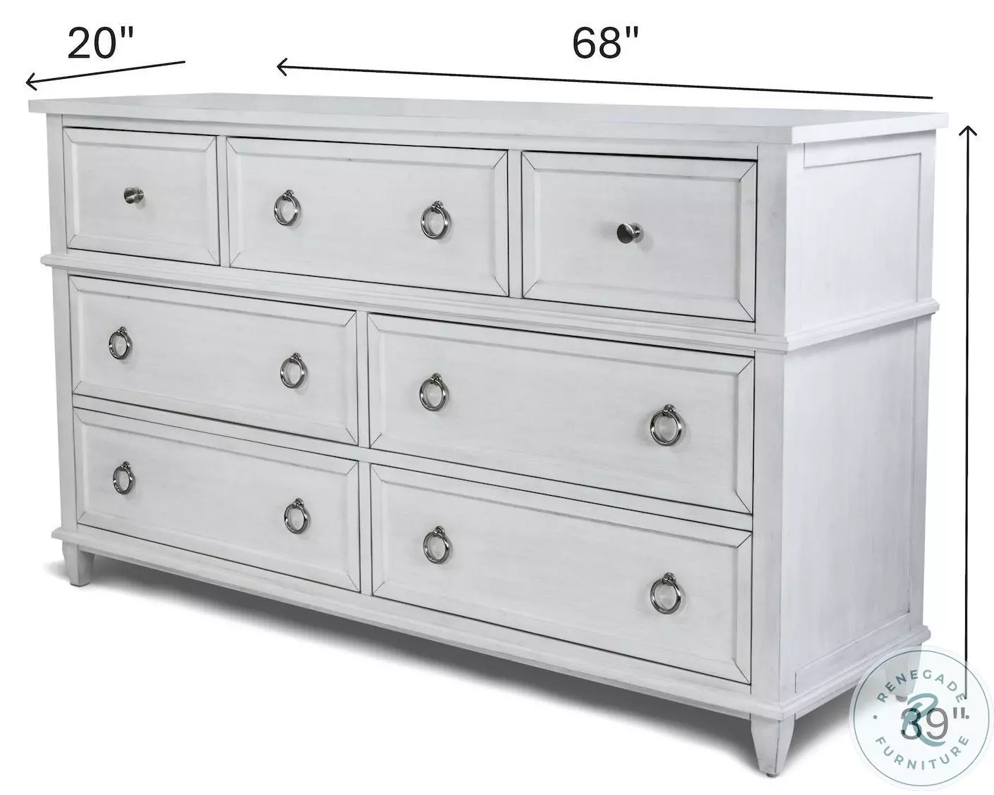 Coastal Point Fresh White and Soft Grey Glaze 7 Drawer Dresser