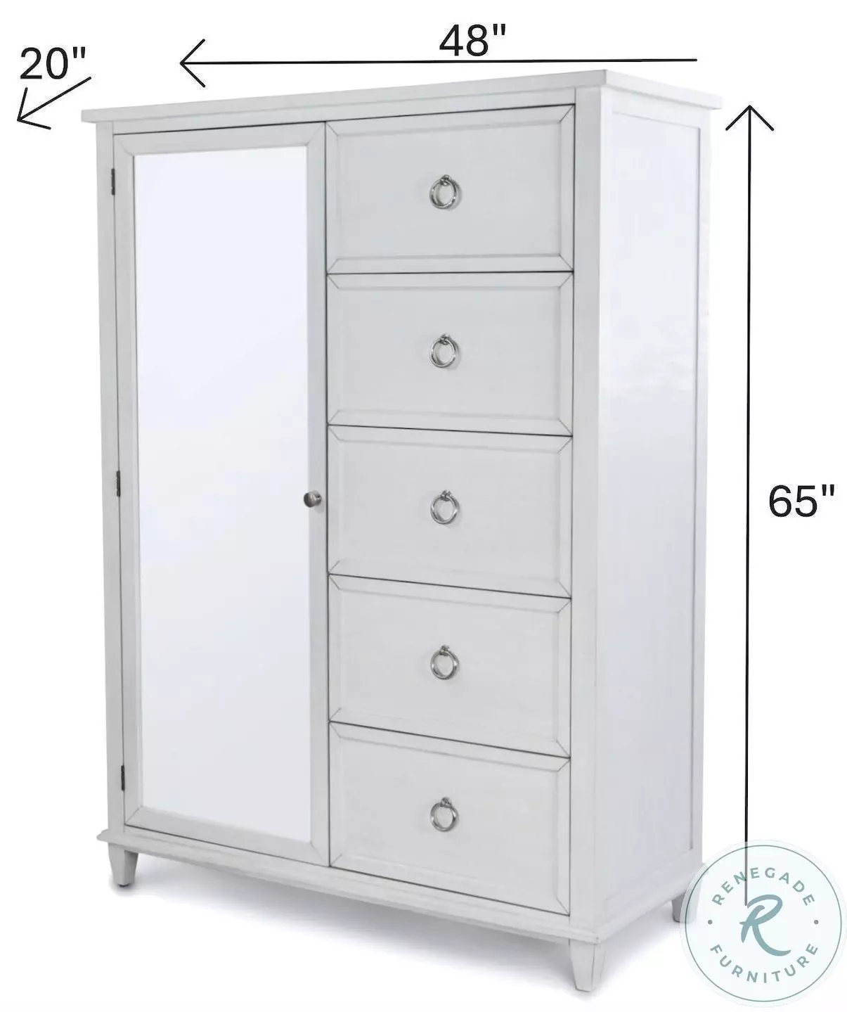 Coastal Point Fresh White and Soft Grey Glaze 5 Drawer 1 Mirrored Door Chest