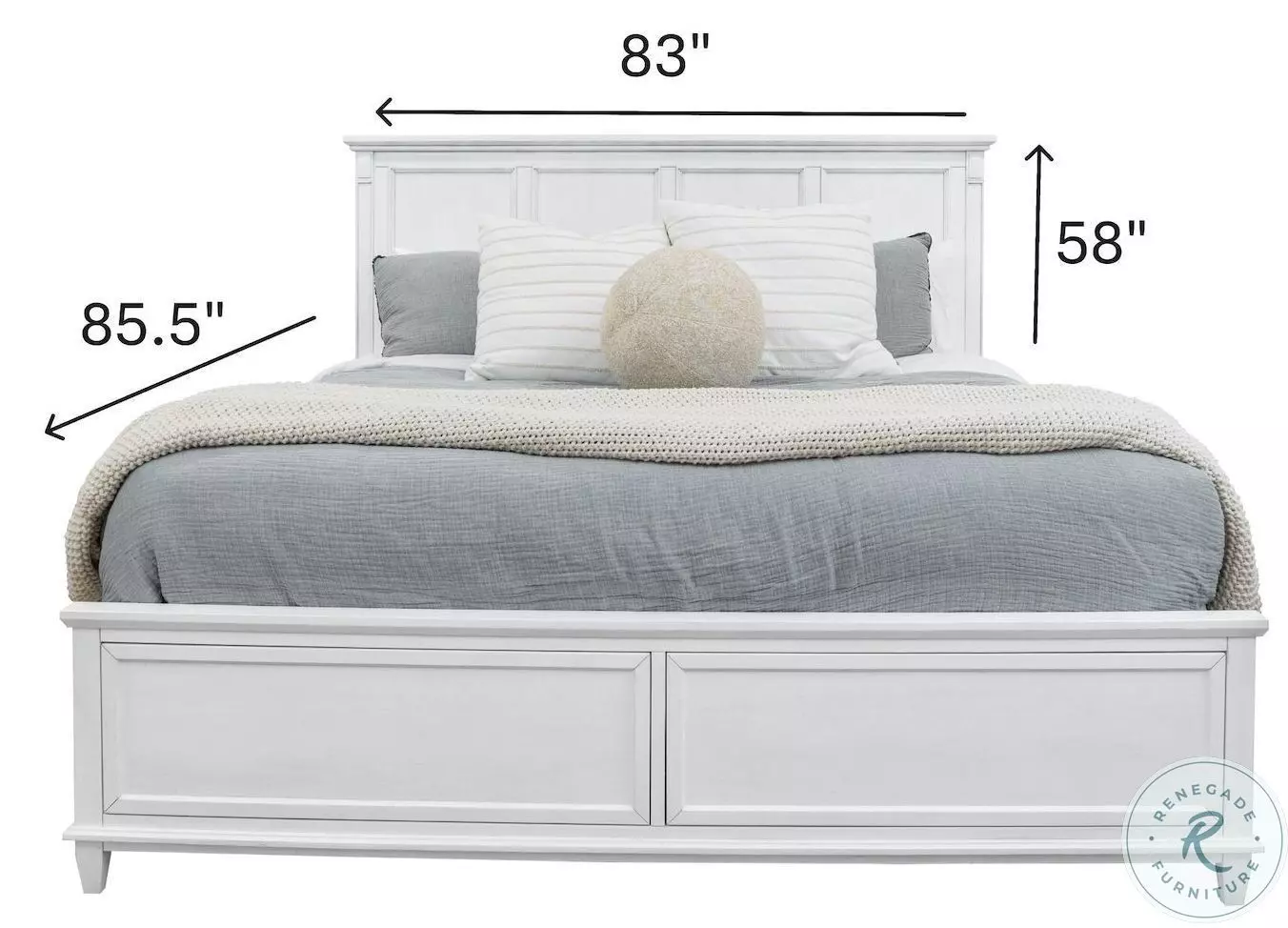 Coastal Point Fresh White Finish and Soft Grey Glaze King Panel Bed