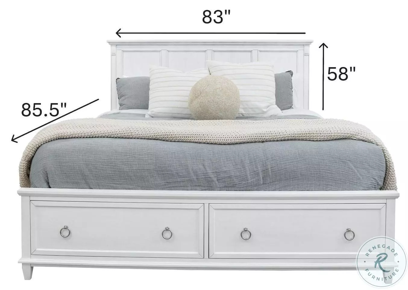 Coastal Point Fresh White Finish and Soft Grey Glaze King Bed with Storage