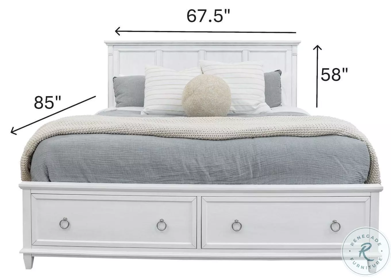 Coastal Point Fresh White Finish and Soft Grey Glaze Queen Bed with Storage