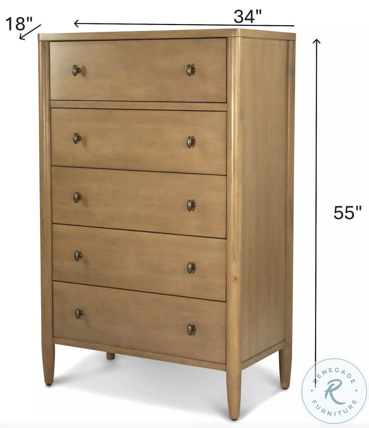 Maplewood Warm Maple 5 Drawer Chest
