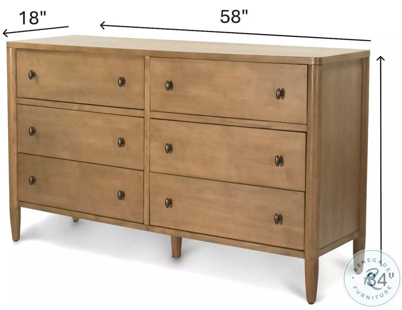 Maplewood Warm Maple 6 Drawer Dresser