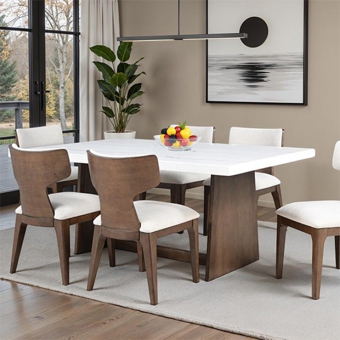 Caerwys Brown and White 70" Rectangular Marble Top Dining Table from ...