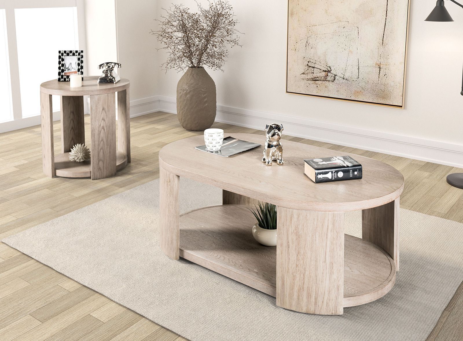 Conisbrough Oak Oval Occasional Table Set from Furniture of America ...
