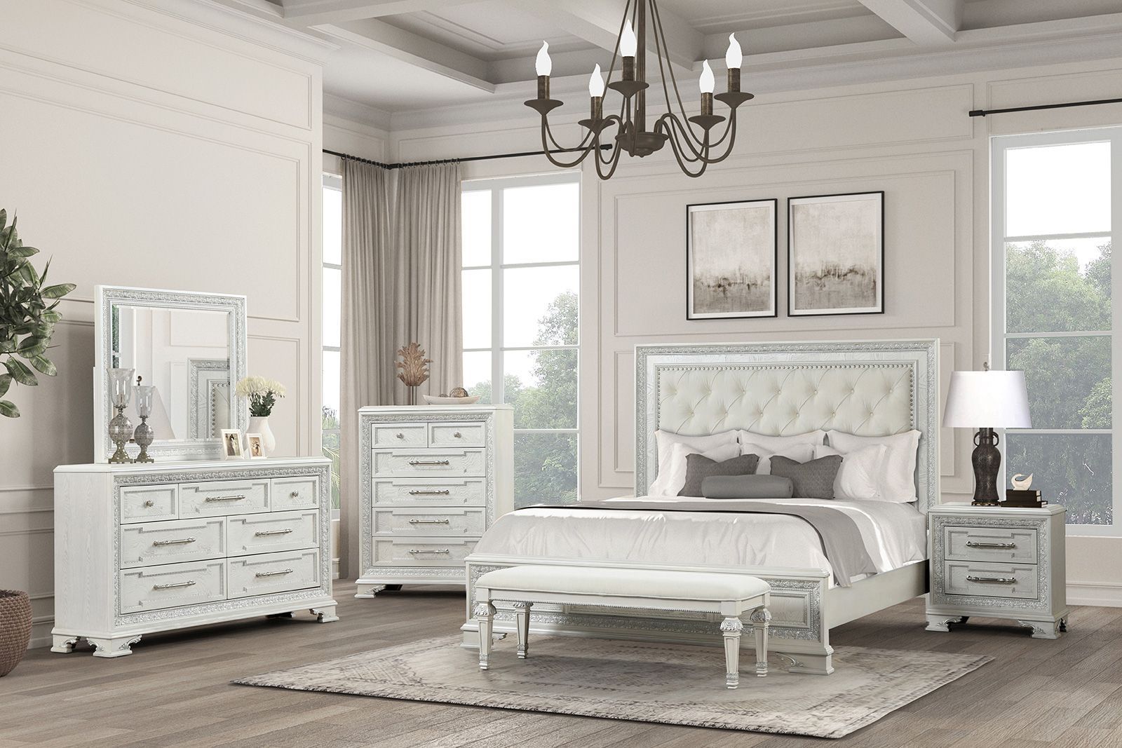 Stella Mia Creamy White Upholstered Panel Bedroom Set from