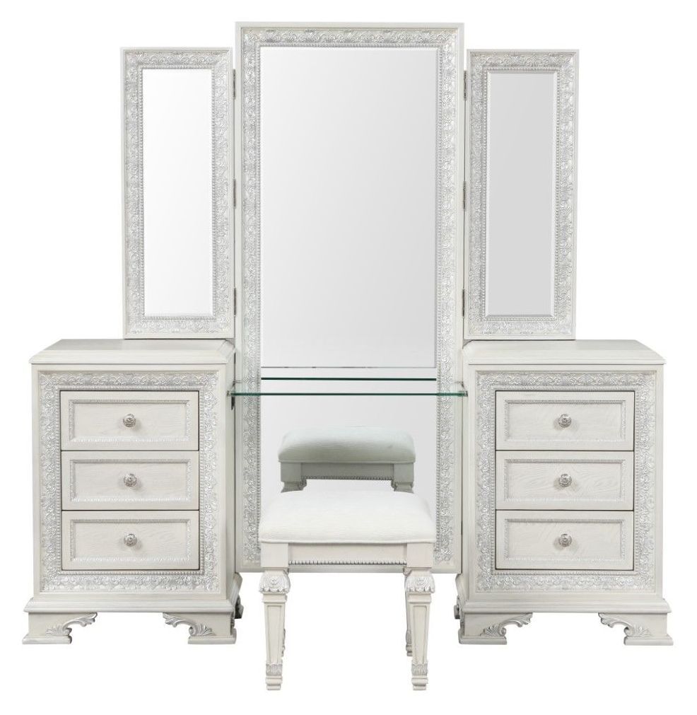 Stella Mia Creamy White Vanity Set with Stool From Furniture of
