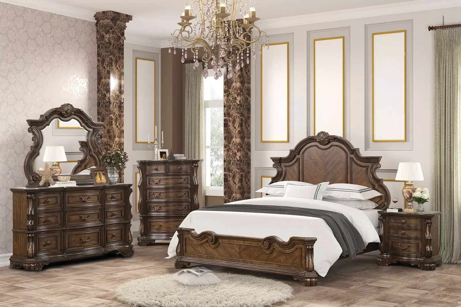 Wanroom（ワンルーム）　セット Leovanni Dark Brown Panel Bedroom Set from Furniture of America