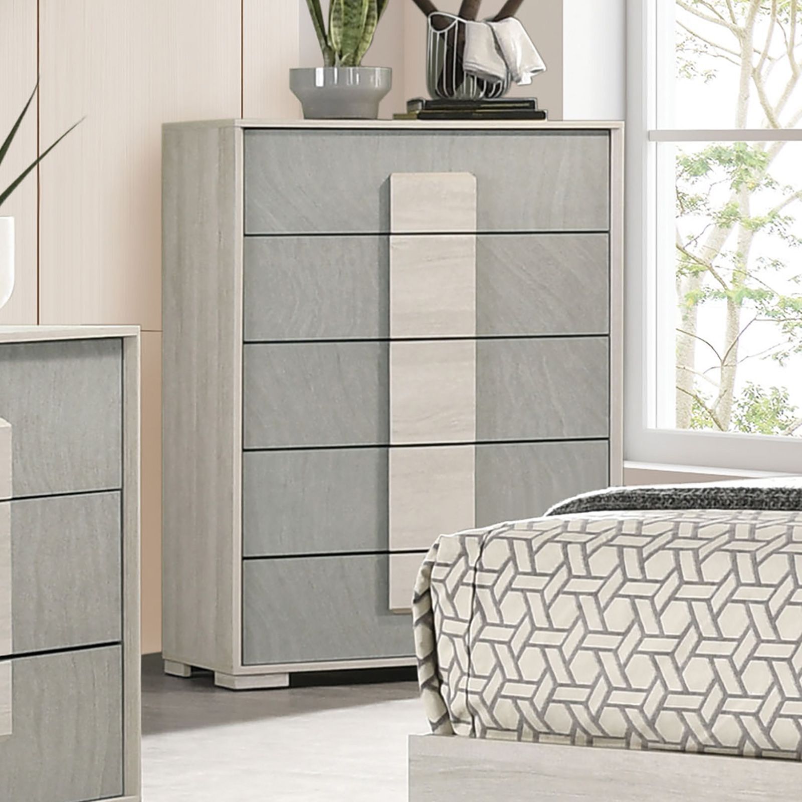 Lincolt White Wash and Stone Gray 5 Drawer Chest From Furniture of